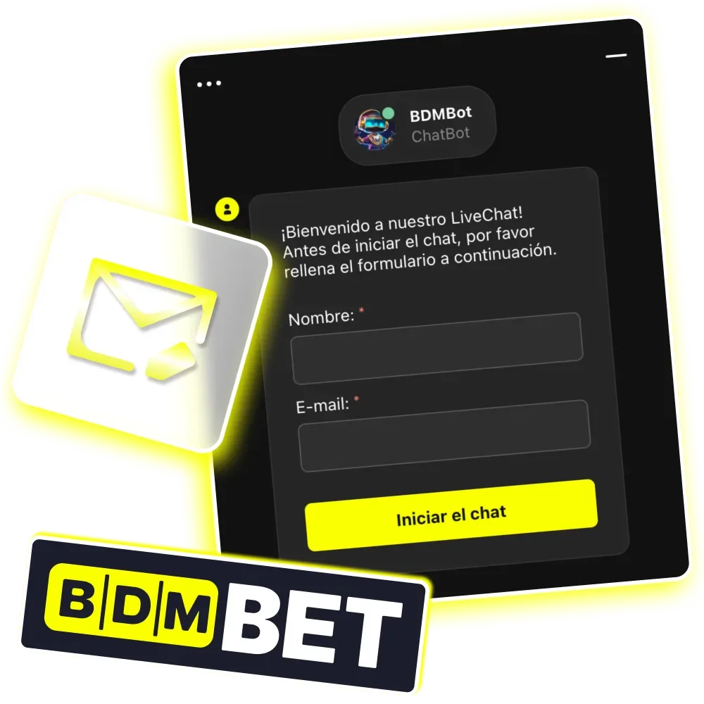 Comunicación directa con BDMbet para consultas sobre apuestas y casino en línea.