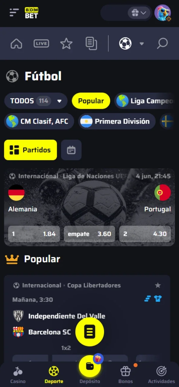 Encuentra la sección de fútbol en la plataforma BDMbet.