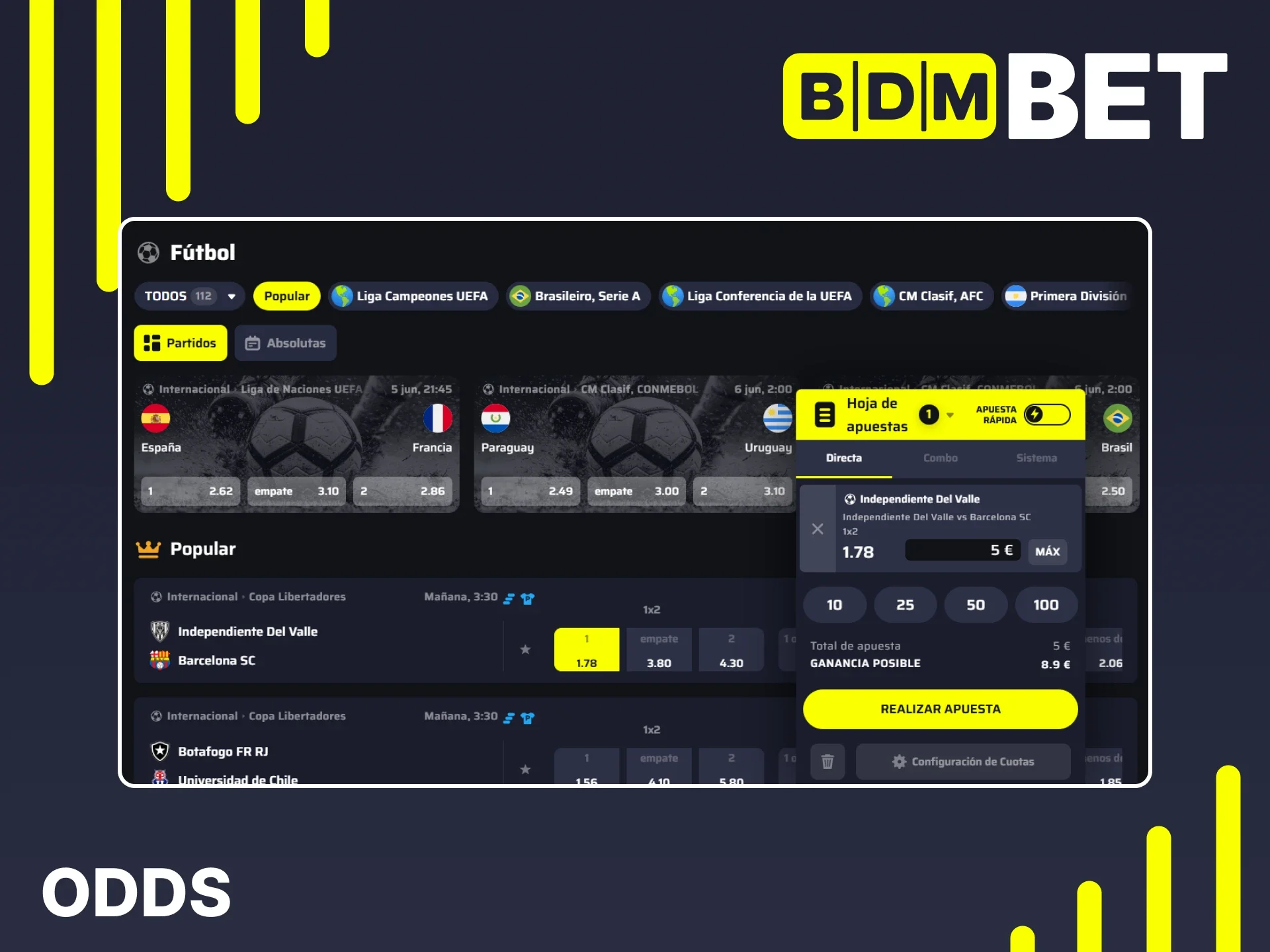 Consulta las odds en las apuestas de fútbol en BDMbet.
