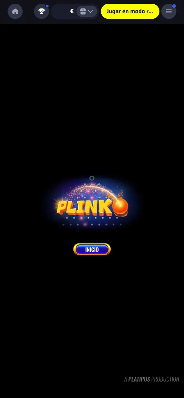 Disfruta de la pantalla de inicio de Plinko en BDMbet y prepárate para jugar.