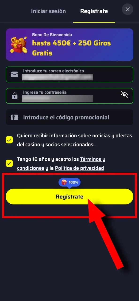 Completa tu registro en BDMbet ingresando tus datos y guardando el formulario.