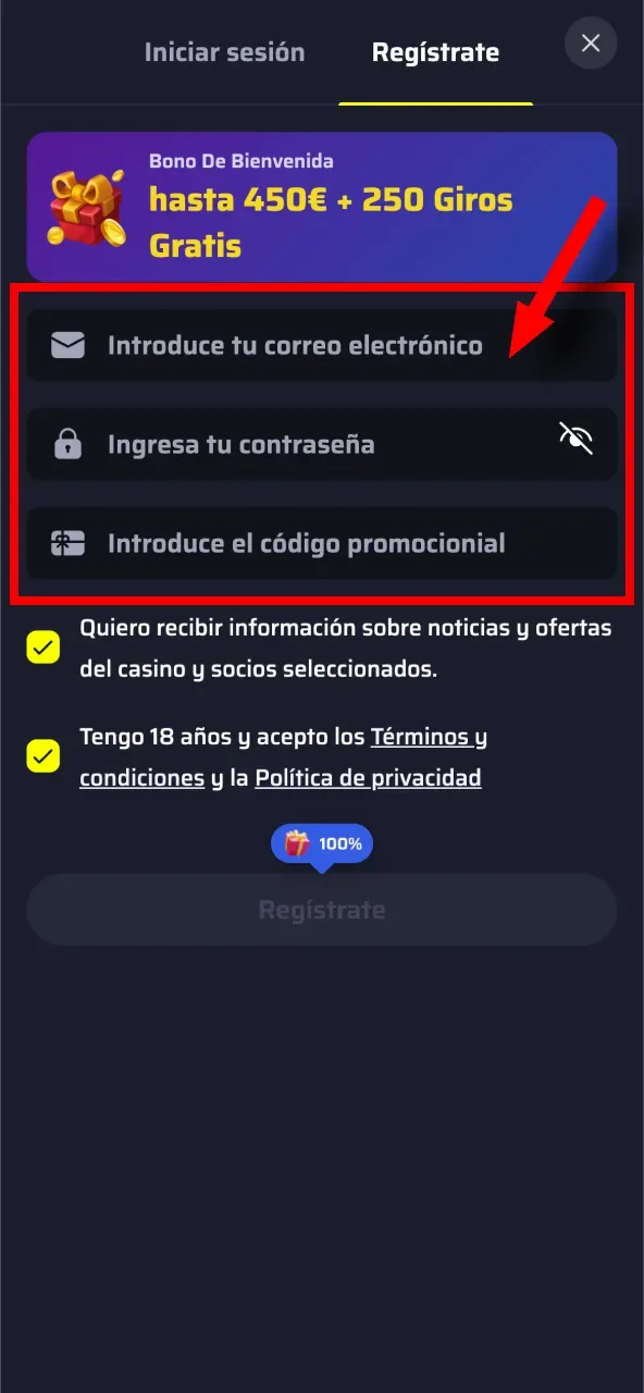 Ingresa tu correo electrónico y crea una contraseña segura para acceder a BDMbet.