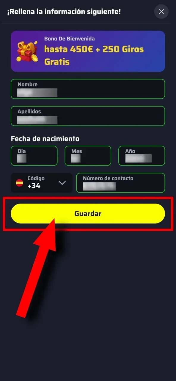 Finaliza tu registro en BDMbet completando el formulario y guardando los datos.