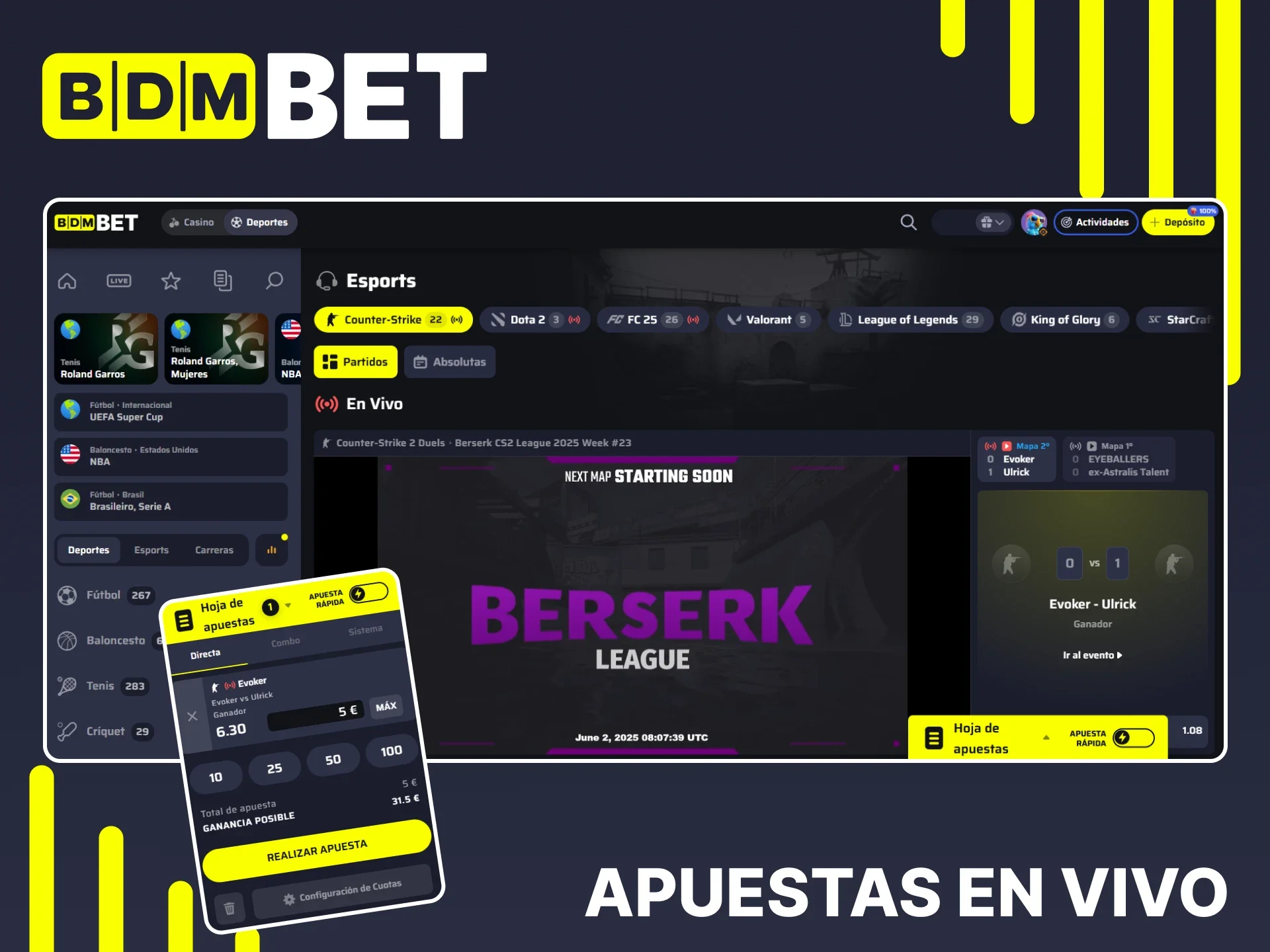 Apueste en tiempo real en eSports en BDMbet.