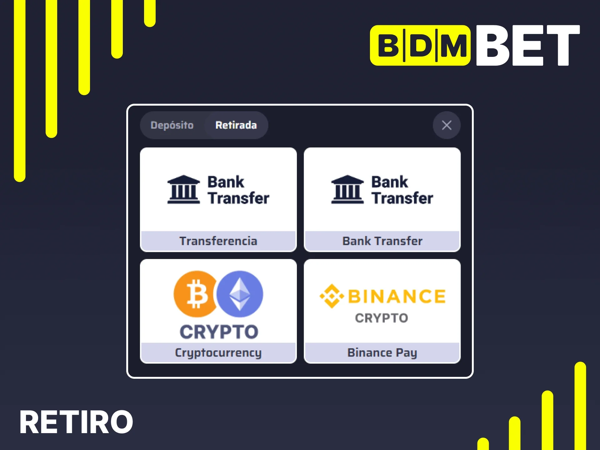 Consulte los métodos de retiro en la plataforma oficial de BDMbet.