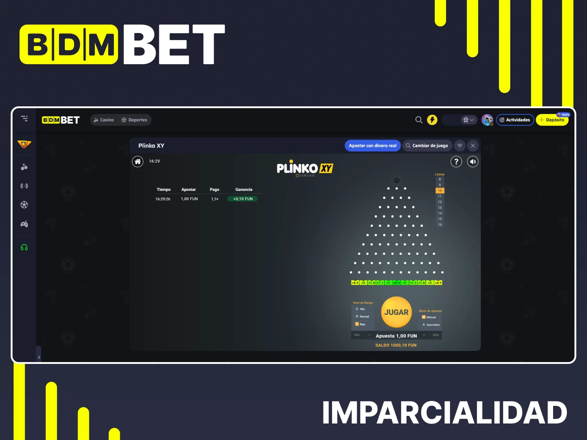 Los juegos de Plinko en el sitio web de BDMbet son totalmente justos para los jugadores.