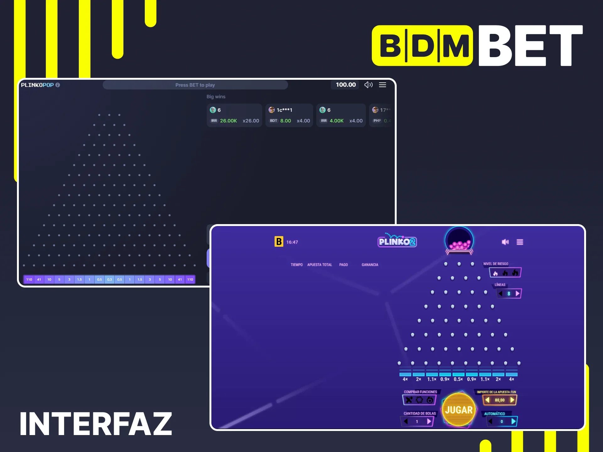 Todos los juegos de BDMbet Plinko tienen una interfaz conveniente y una navegación sencilla.