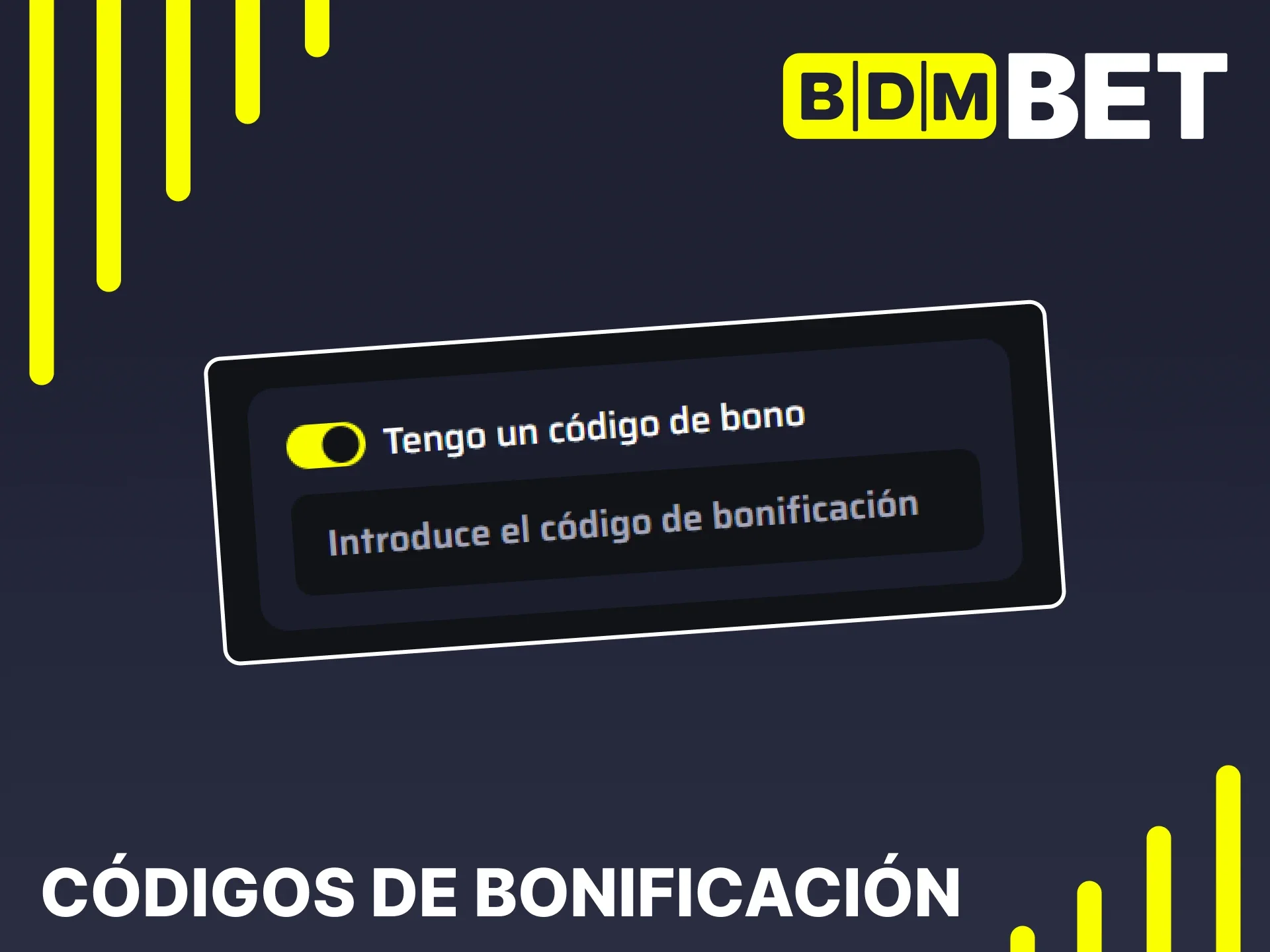 Use códigos de bonificación en el campo especial en BDMbet.