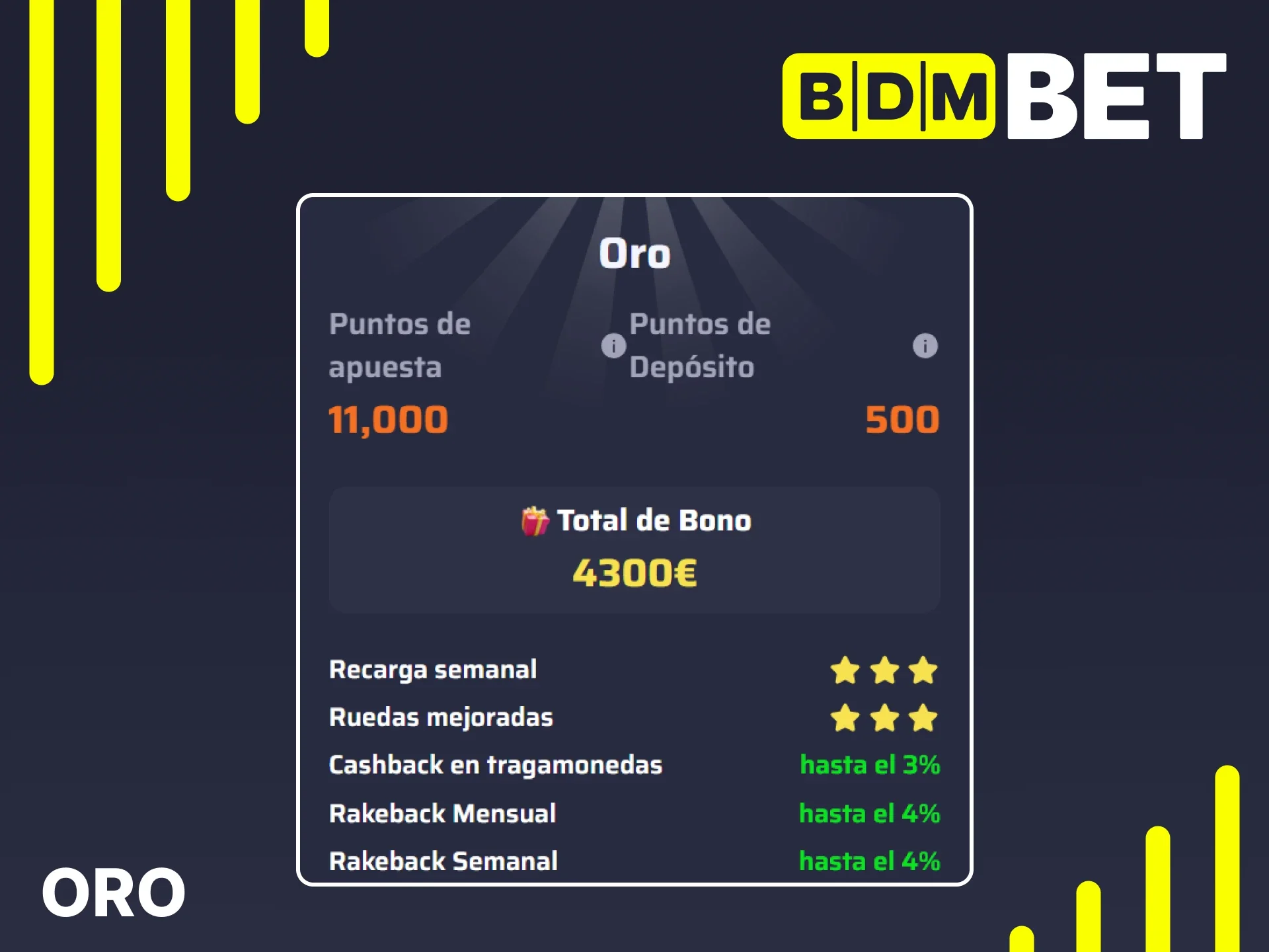 Consulte los detalles del nivel Oro del sistema de fidelización de BDMbet.