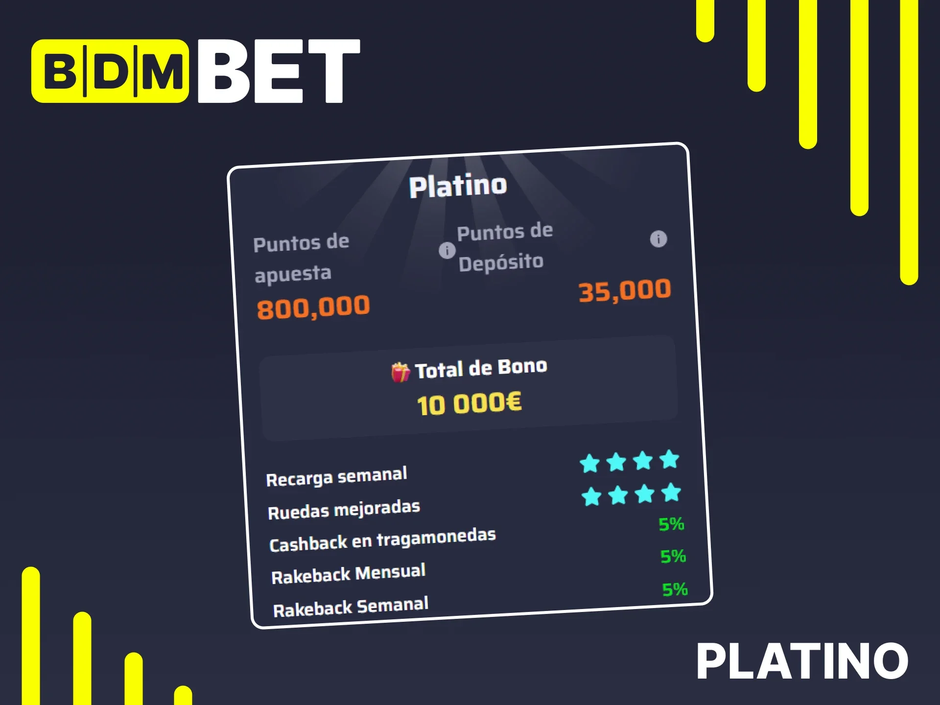 Consigue bonificaciones para el nivel Platino del sistema de fidelización de BDMbet.