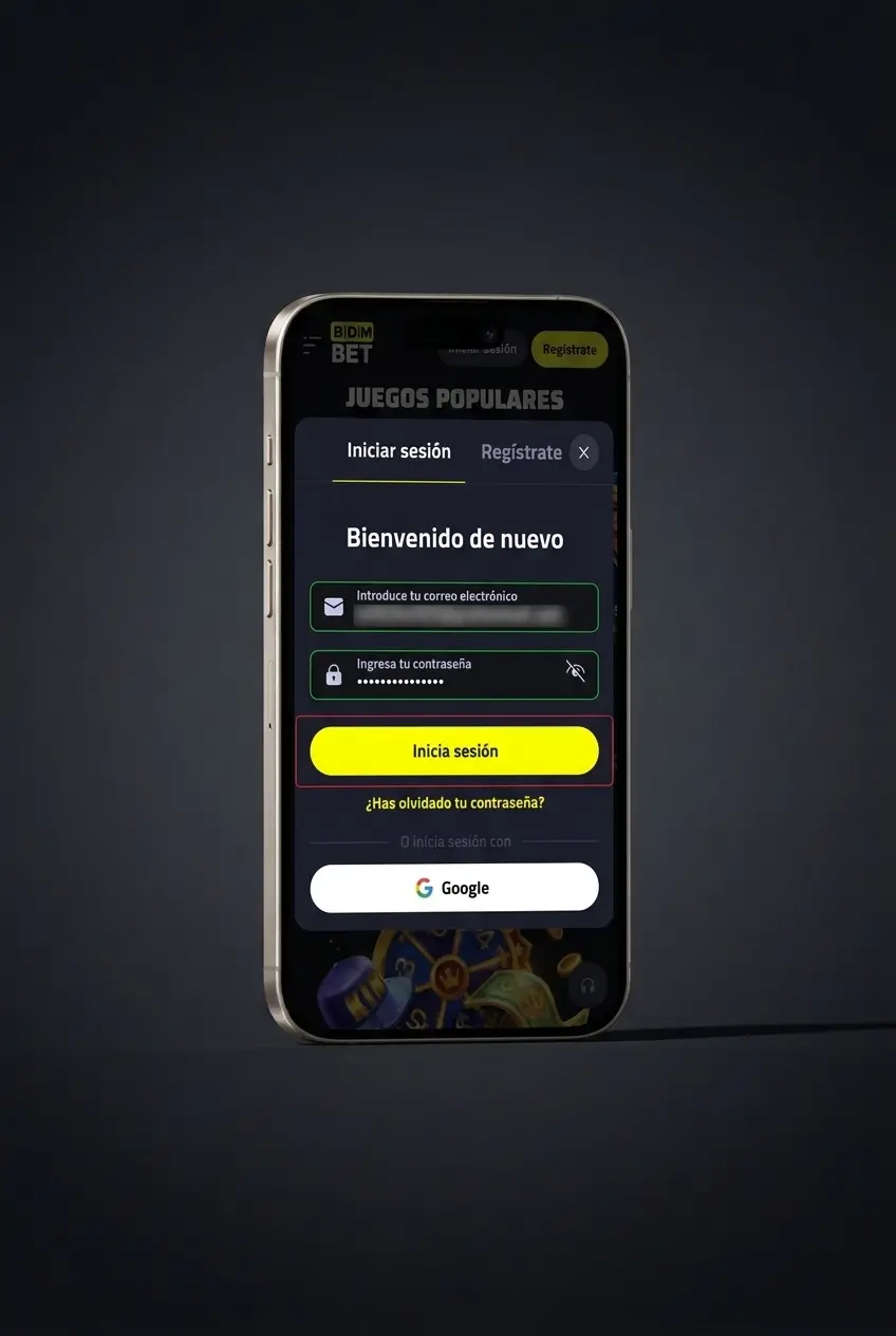 Pasos para iniciar sesión en BDMbet desde el sitio web o la app con correo, contraseña o Google