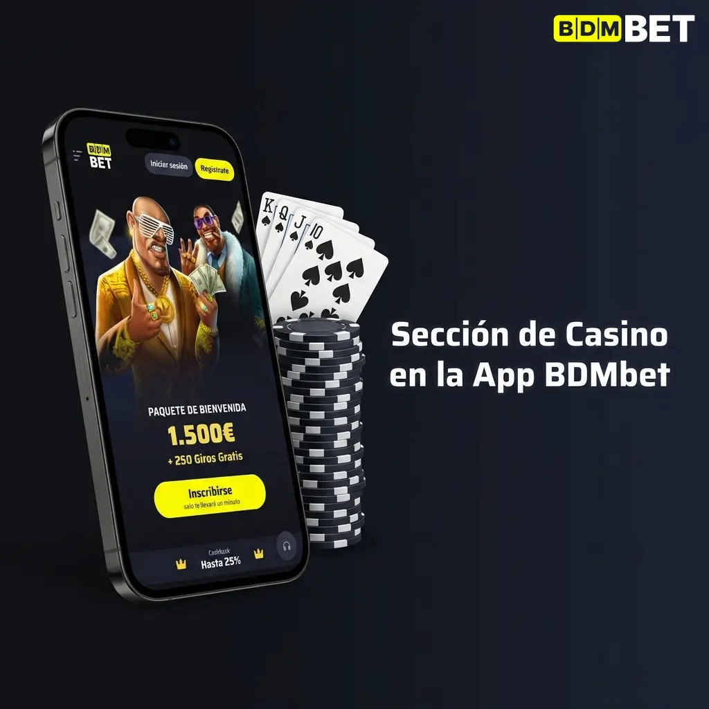 Sección de casino en la app BDMbet con más de 3.000 juegos de tragaperras, ruleta y blackjack en vivo